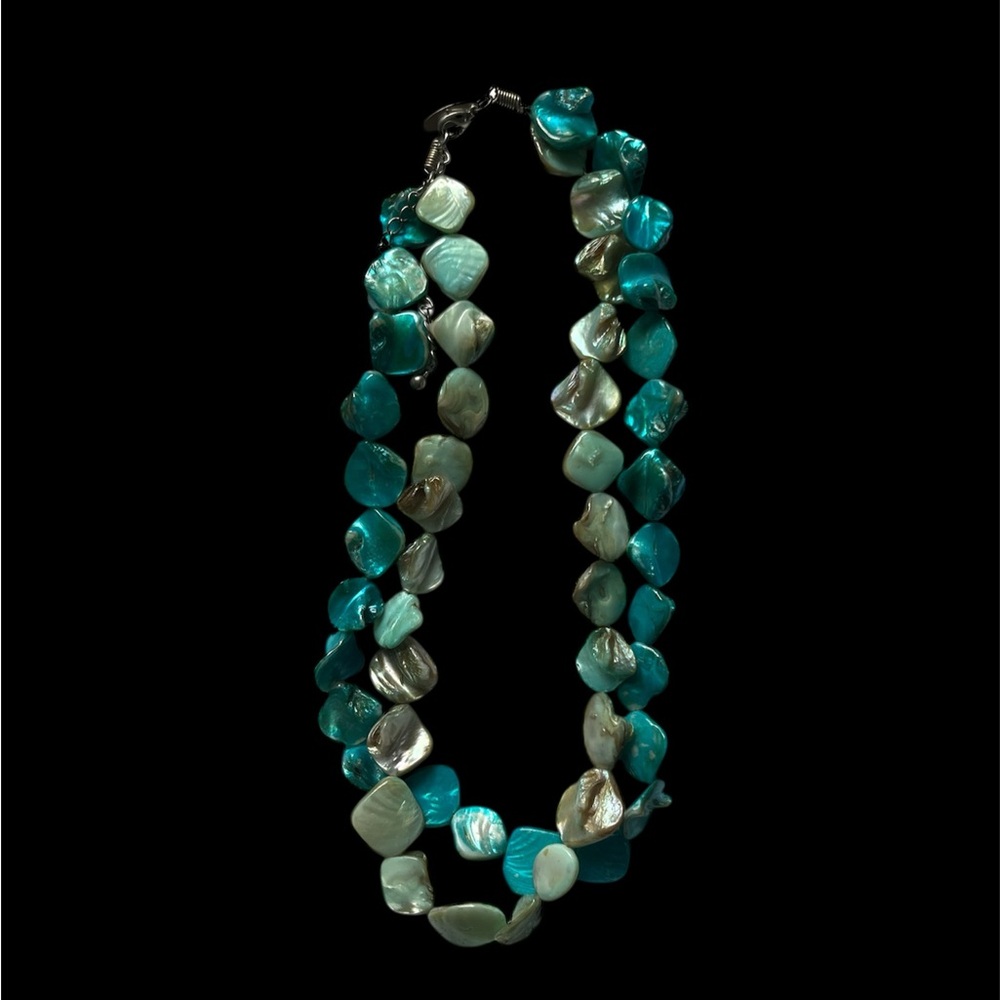 Turquoise Blue & Teal Double-Strand Stone Adjustable Statement Necklace